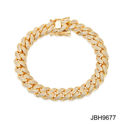Jasen Jewelry Gold Plated Iced Out Miami Cuban Chain Bracelet
