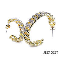 Jasen Jewelry Fashion Earrings Cuban Chain Design Hoop Earrings