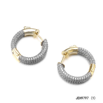 JASEN JEWELRY 14K gold micro pave hoop earrings