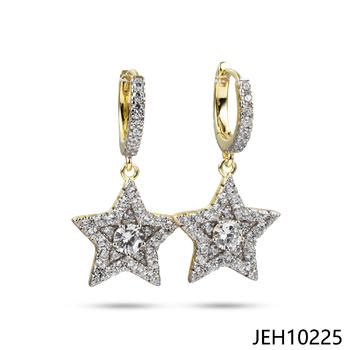 JASEN JEWELRY 14K GOLD HOOP EARRINGS FIVE STARS