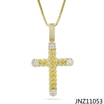 JASEN JEWELRY 14K Gold Cuban Chain Cross Pendant