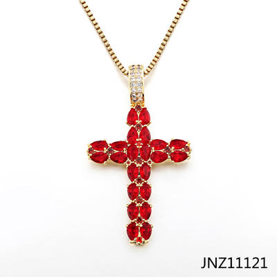 JASEN JEWELRY CZ Stone Red Zirconia Cross Pendant