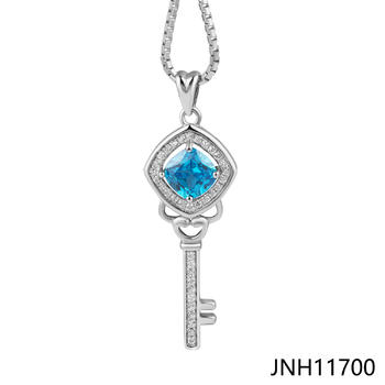 JASEN JEWELRY blue stone key necklace silver 925 jewelry